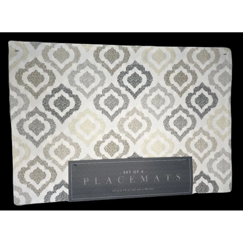 Town and Country Geo Ikat Placemats Easy Care Beige Cotton Set of 4